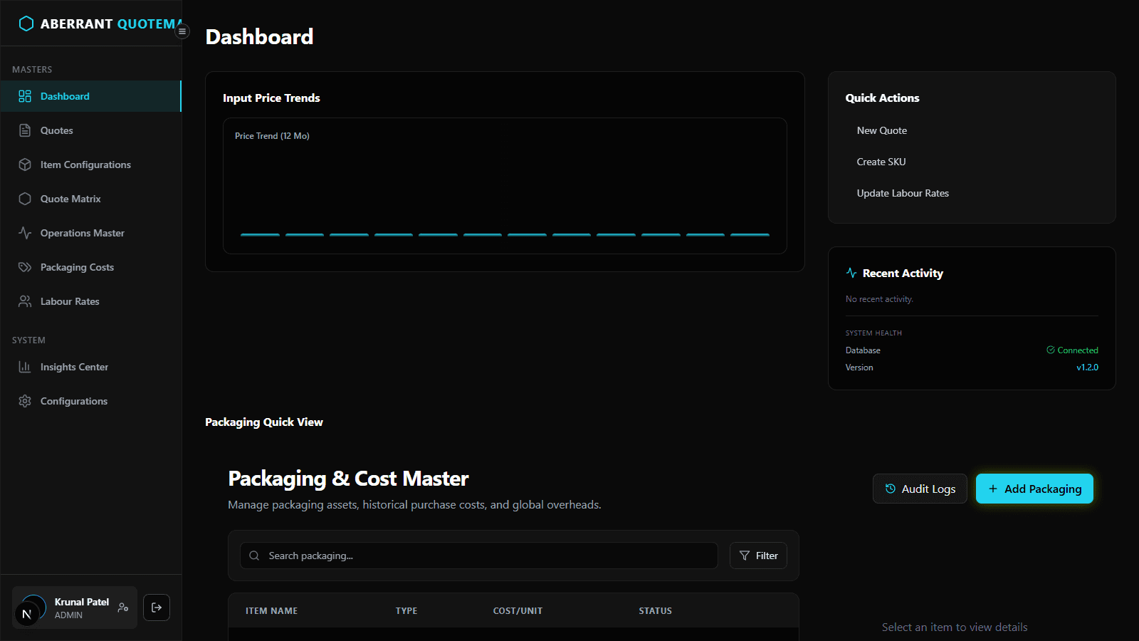 QuoteMatrix dashboard screenshot